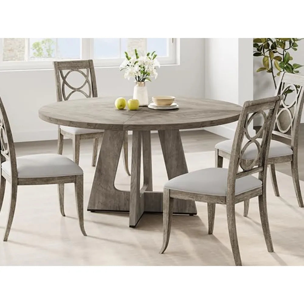 Farmhouse-Style Dining Table Set for 4-6, Wooden Circular Table with Pedestal Base