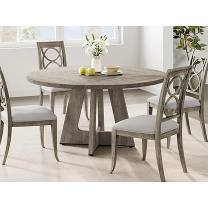 Farmhouse-Style Dining Table Set for 4-6, Wooden Circular Table with Pedestal Base