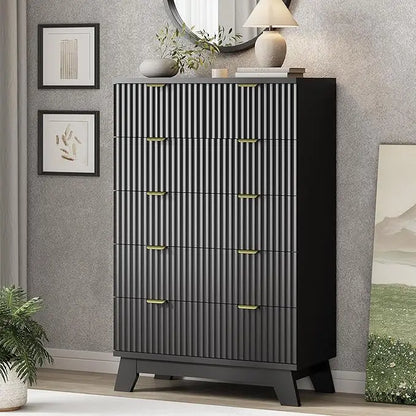 Fluted Dresser for Bedroom with 6 Drawers, 46" Tall Modern Chest of Drawers with Metal Handle, Wooden Dresser TV Stand, Wood Clo