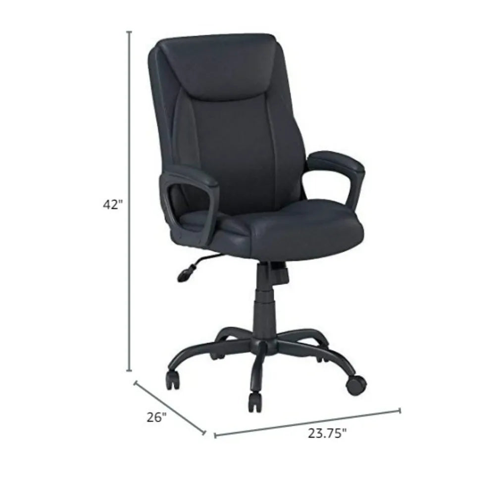 Classic Puresoft PU Padded Mid-Back Office Computer Desk Chair with Armrest, 26"D X 23.75"W X 42"H, Black,Office Chairs