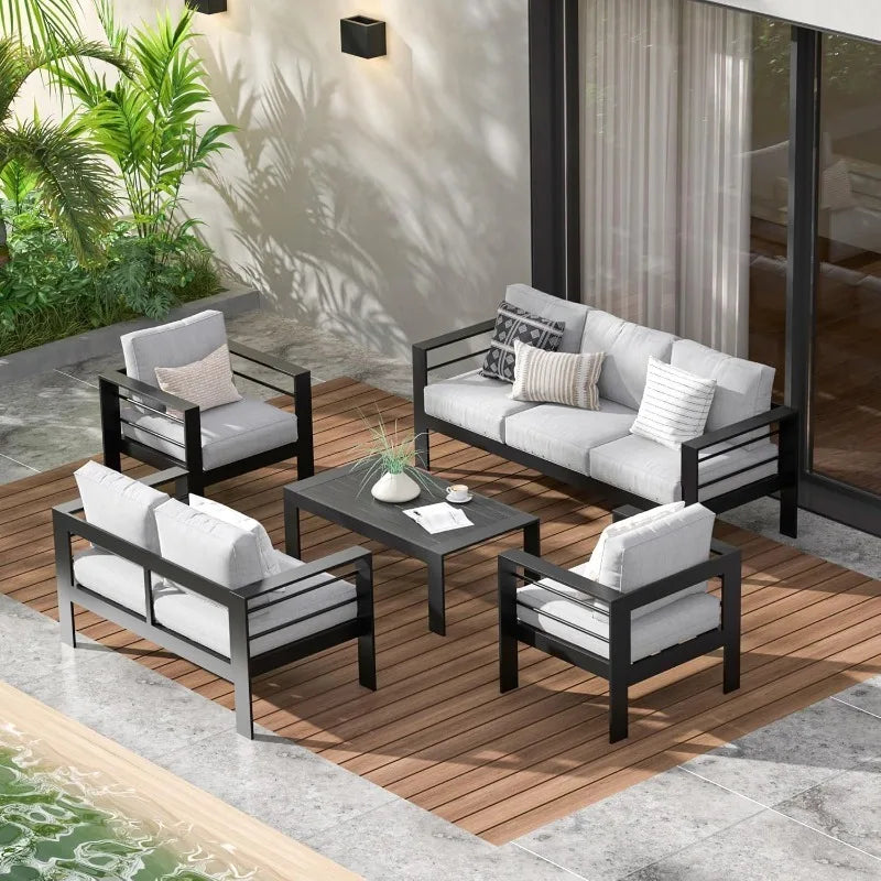 7-Seat Aluminum Patio Set, Metal Sectional Sofa with Coffee Table