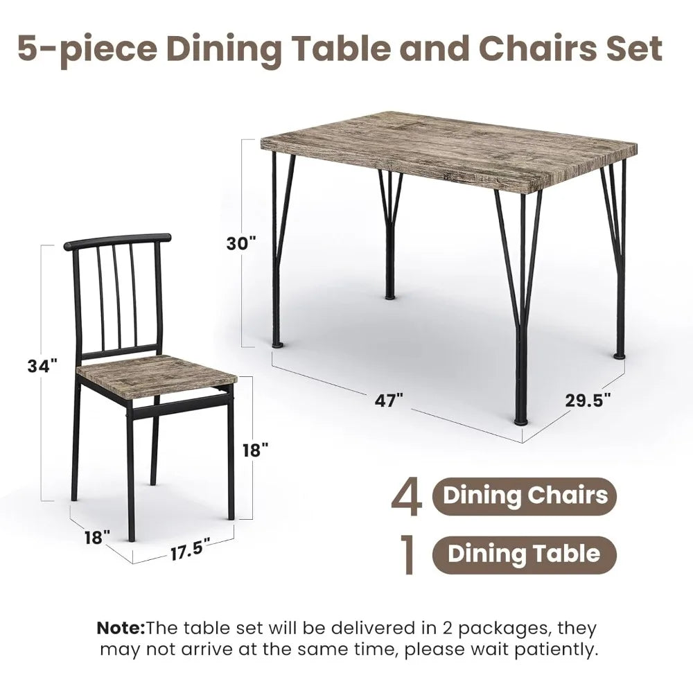 5-Piece Dining Table Set - Space-Saving Kitchen Table with 4 Chairs, Easy Assembly Modern Wood and Metal Furniture for Apartment