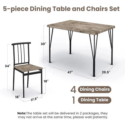 5-Piece Dining Table Set - Space-Saving Kitchen Table with 4 Chairs, Easy Assembly Modern Wood and Metal Furniture for Apartment