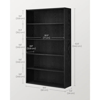 Bookshelf, 31.5 Inches Wide, 5-Tier Open Bookcase with Adjustable Storage Shelves, Floor Standing Unit