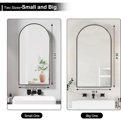 Black Arched Medicine Cabinets with Mirror,Semi Medicine Cabinet for Bathroom,Metal Framed Brushed Black Medicine Cabinet Surfac