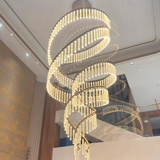 Modern Led Hall Luxury Crystal Chandelier Villa Hall High Ceiling  Hanging Lights Customable Hotel Lobby Hanging Lamp