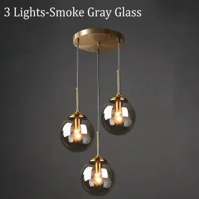 Amber Smoke Gray Clear Glass Pendant Lamp LED E27 Hanging Light for Dining Room Table Kitchen Island Bedroom Bedside Lighting