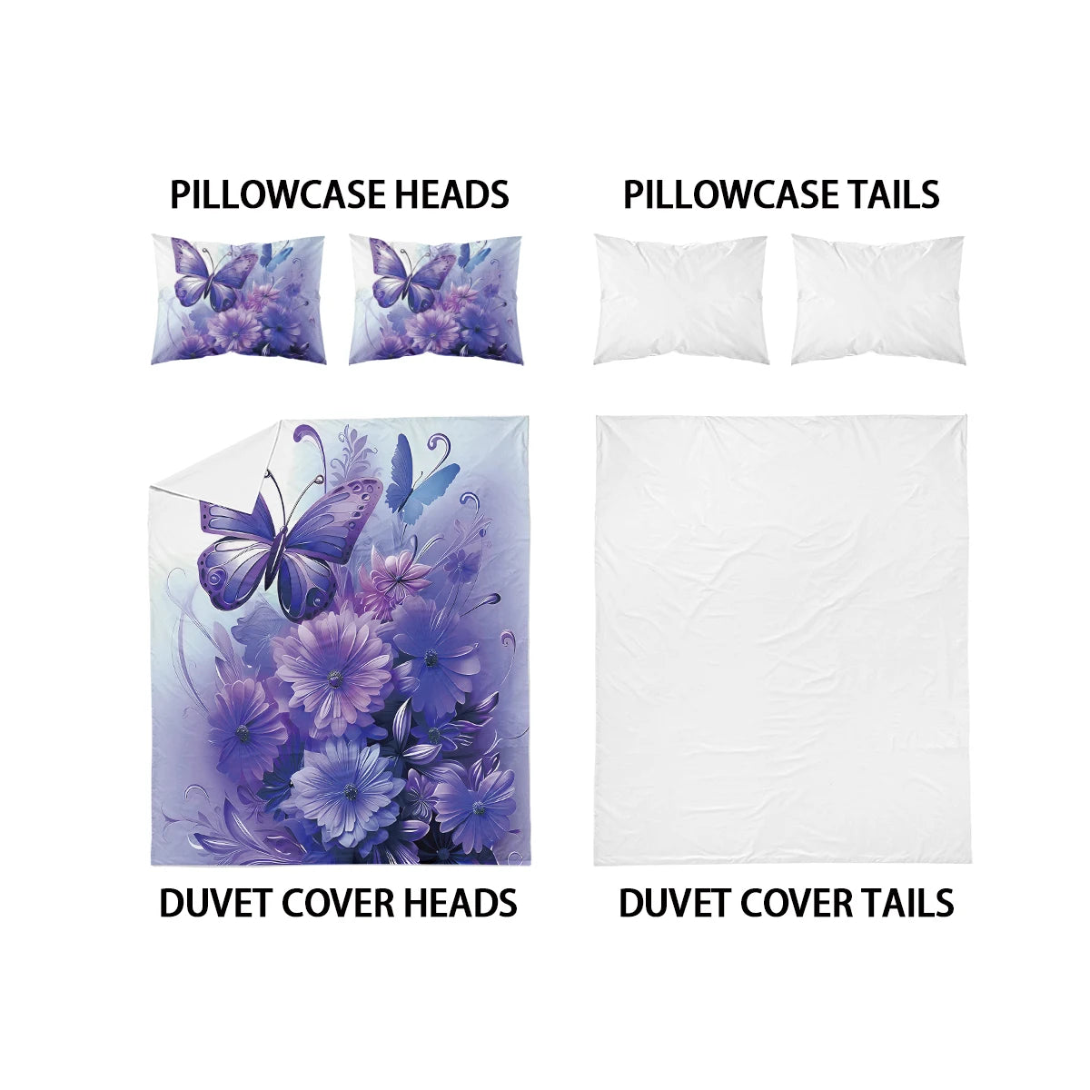 3pcs fashionable purple butterfly printed bedding set, soft and comfortable, for women bedroom, queen, king and twin bed