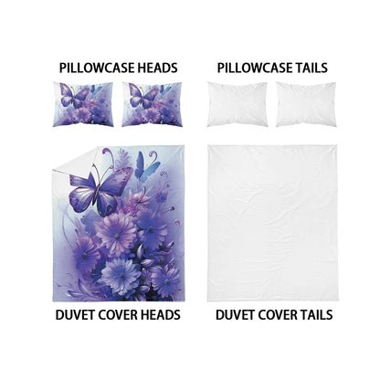 3pcs fashionable purple butterfly printed bedding set, soft and comfortable, for women bedroom, queen, king and twin bed