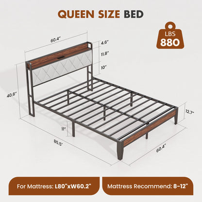 JHK King Size Soft Pack Heavy Duty Metal Bed Frame with Headboard Charging Station 1100lbs Capacity Easy Assembly For Bedroom
