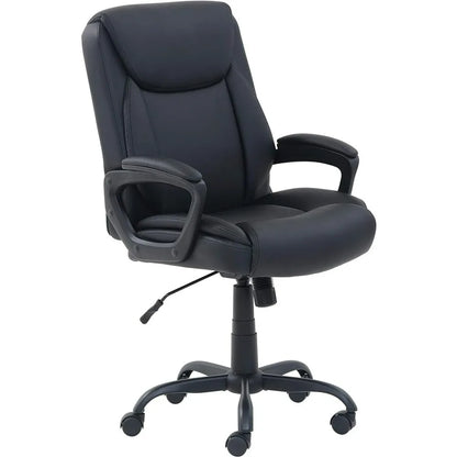 Classic Puresoft PU Padded Mid-Back Office Computer Desk Chair with Armrest, 26"D X 23.75"W X 42"H, Black,Office Chairs