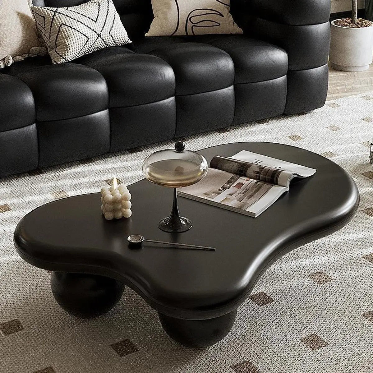 Cloud-Shape Cute Coffee Table Cream White Irregular Coffee Tables with 3 Short Legs Modern Live Round Edge Coffee Table