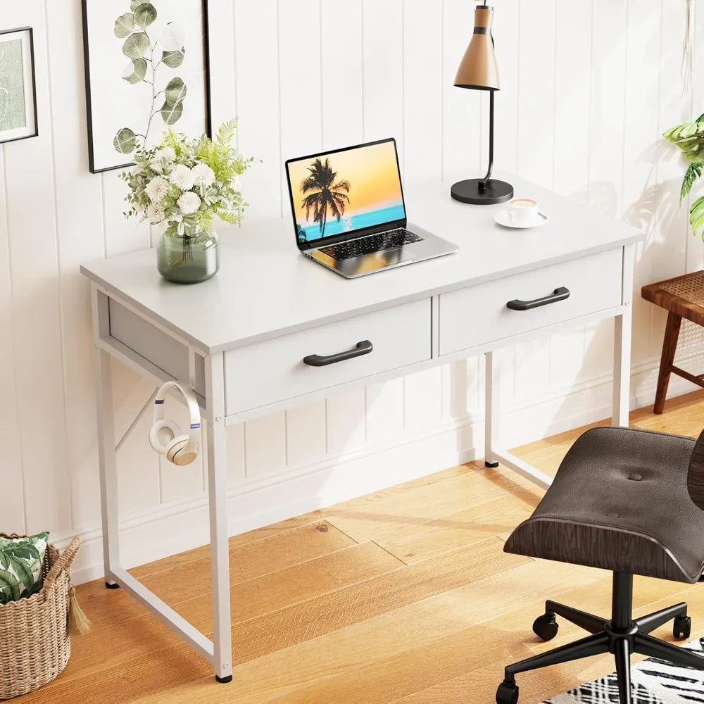 40 Inch Compact Computer Desk with Storage Drawers and Headphone Hook for Home Office and Study