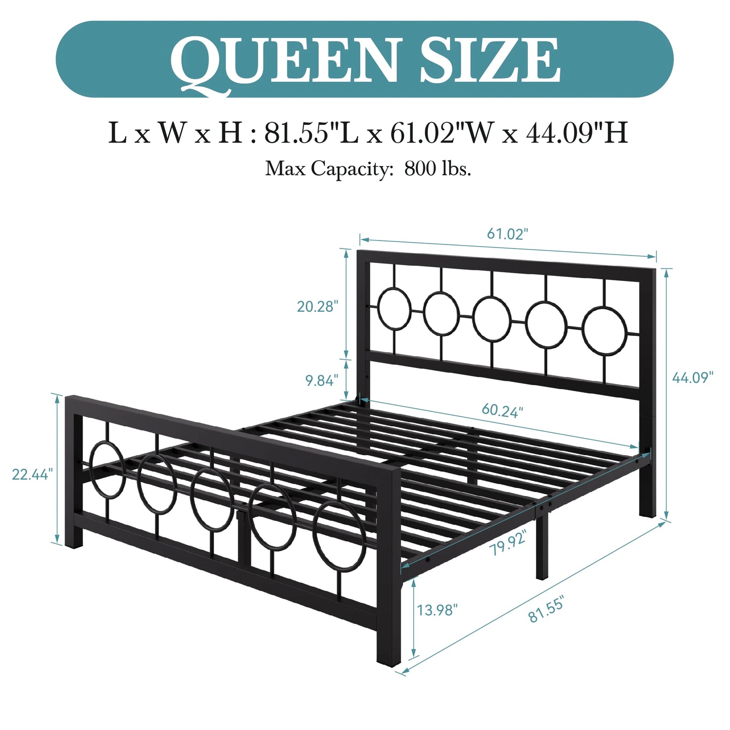 HOOMIC Metal Platform Bed Frame with Vintage Circular Design Headboard and Footboard, Extra Under-Bed Storage Allewie