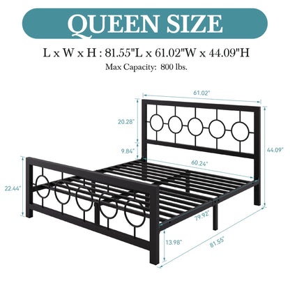 HOOMIC Metal Platform Bed Frame with Vintage Circular Design Headboard and Footboard, Extra Under-Bed Storage Allewie