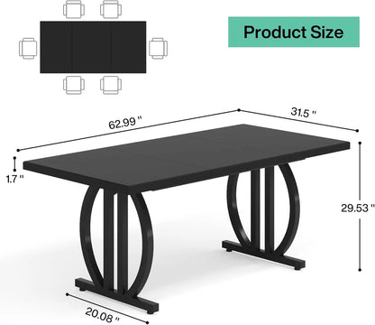 Dining Table for 4-6 People, 63 Inch Black Dining Room Table with Heavy Duty Metal Frame, Modern Industrial Rectangular for Home