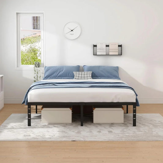 Queen Size Bed Frame with Storage Space,Heavy Duty Sturdy Mattress Foundation,Easy Assembly,No Box Spring Needed, Black.