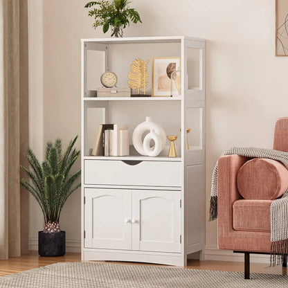 Sideboard Storage Cabinet with 2 Open Shelves, 1 Drawer & 1 Cupboard for Kitchen Pantry with Microwave Space Freestanding Floor