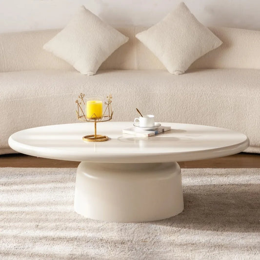 Cloud-Shape Cute Coffee Table Cream White Irregular Coffee Tables with 3 Short Legs Modern Live Round Edge Coffee Table