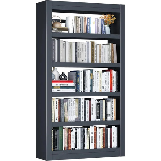 Black Bookshelf, 6 Tier Bookcase with Adjustable Storage Shelves, Metal Bookshelf with Book Stopper