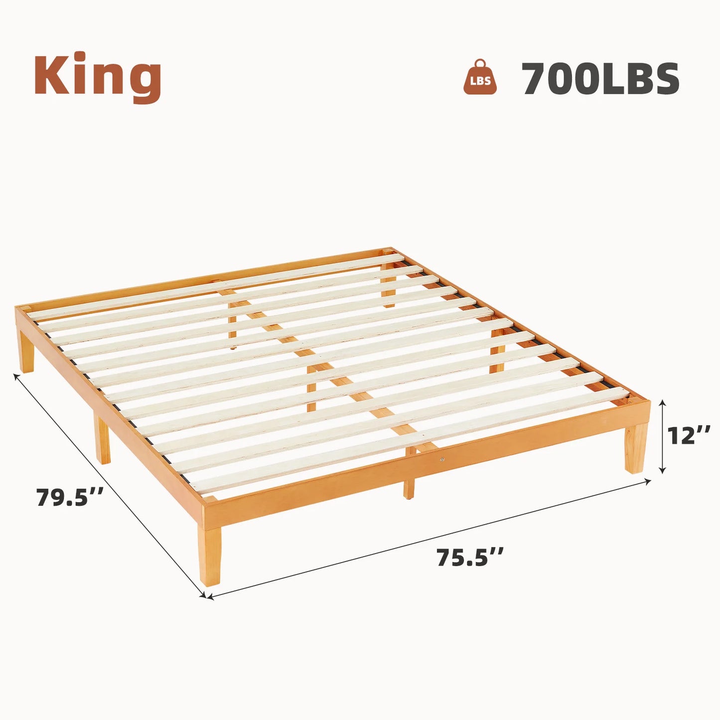 JHK Queen Solid Wood Bed Frame with Sturdy Wood Slat Support No Box Spring Needed Easy Assembly Eco-Friendly For Living Room