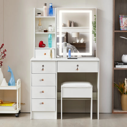 Dressing Table Mirror with Lights Stool Makeup Vanity Set Desk Organizer Dresser