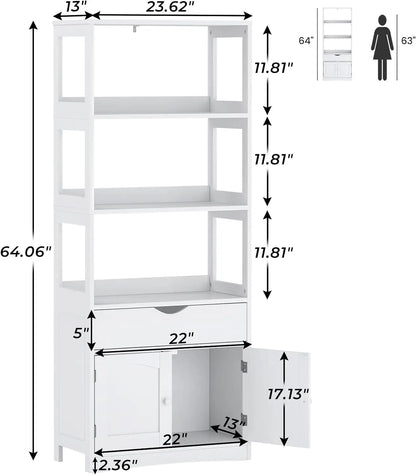 Sideboard Storage Cabinet with 2 Open Shelves, 1 Drawer & 1 Cupboard for Kitchen Pantry with Microwave Space Freestanding Floor