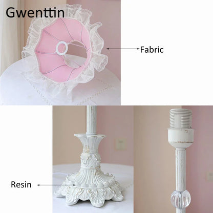 Nordic Ins Pink Table Lamps Lace Fabric Lamp Led Stand Desk Light Fixtures for Bedroom Bedside Princess Home Decor Luminaire E27