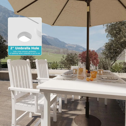 7-Piece HDPE Outdoor Dining Table Sets, Rectangular Patio Dining Furniture Set with 2” Umbrella Hole, Modern Dining 6 Chairs