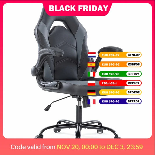 JHK Ergonomic Office Computer Home Gaming Desk Chair Adjustable PU Leather Racing Chair Flip-up Armrest For Christmas Furniture