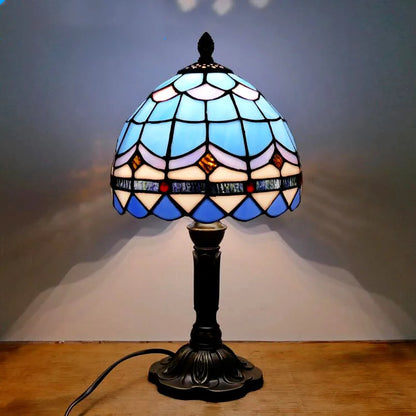 Retro Tiffany Table Lamp E27 Stained Glass Lampshade Mediterranean Style Baroque Table Light Bedroom Bedside Nightstand Lighting