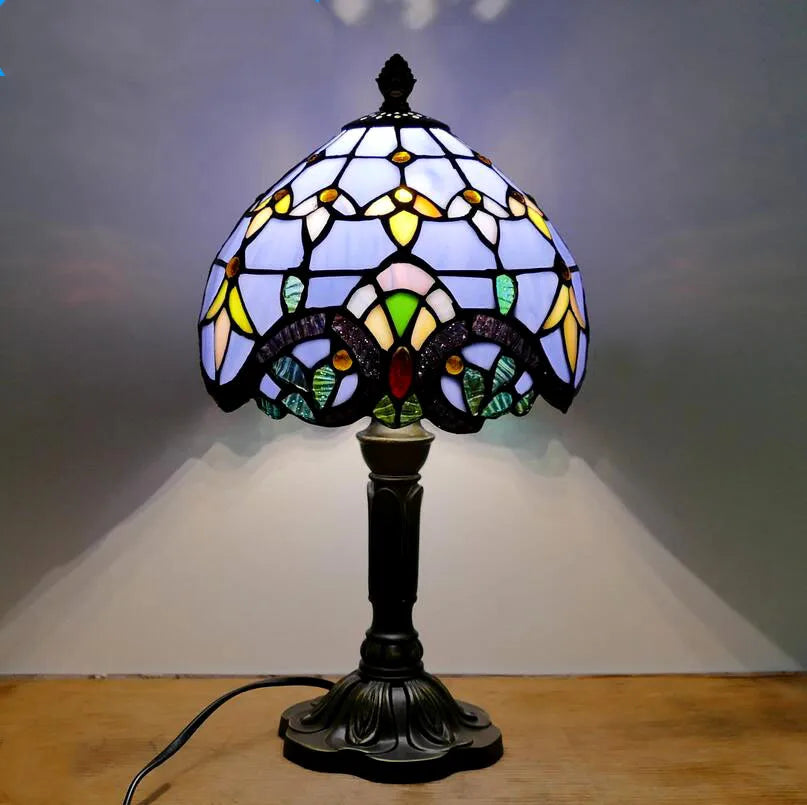 Retro Tiffany Table Lamp E27 Stained Glass Lampshade Mediterranean Style Baroque Table Light Bedroom Bedside Nightstand Lighting