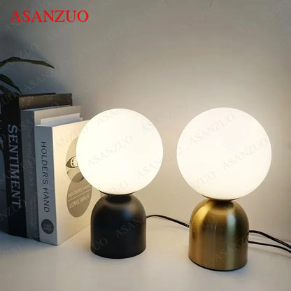 ASANZUO Home Decor Glass Ball Brass Table Lamps Living Room Bedroom Study Bedside Led Eye Protection Table Lamp Lighting fixture