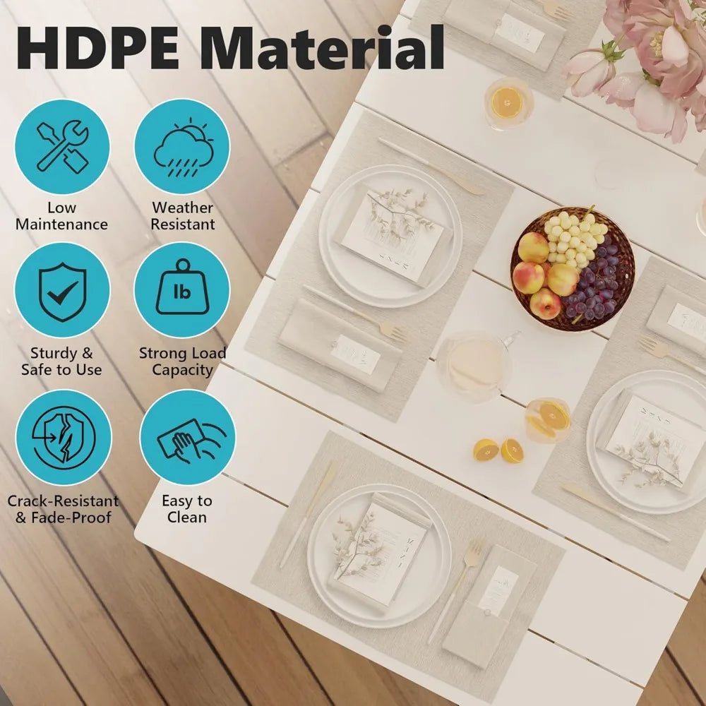 7-Piece HDPE Outdoor Dining Table Sets, Rectangular Patio Dining Furniture Set with 2” Umbrella Hole, Modern Dining 6 Chairs