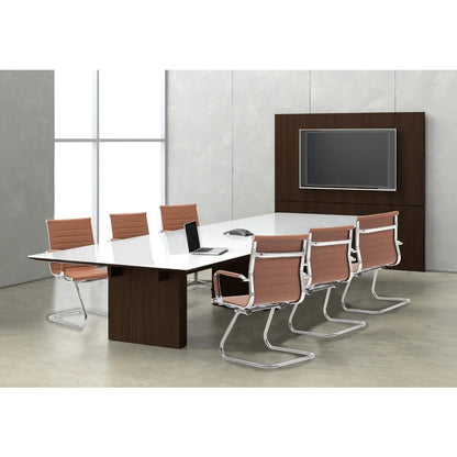 Guyou Office Reception Guest Chairs Set of 4 Mid Back PU Leather Metal Leg Sled Base Conference Reception Room Chairs