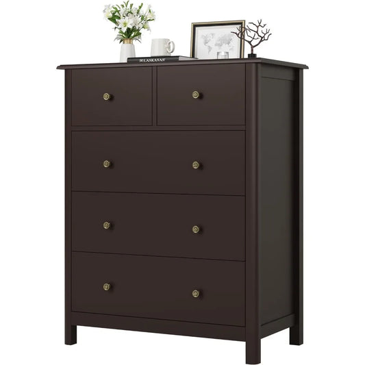 Tall Chest of Drawers, 5 Drawer  with Deep Space, Wood Dresser Storage Cabinet