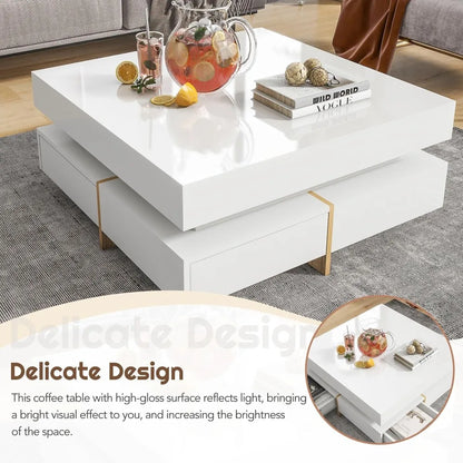 "31" Modern Coffee Table - Storage Drawers & High Gloss Finish, Square Design for Living Room/Office"
