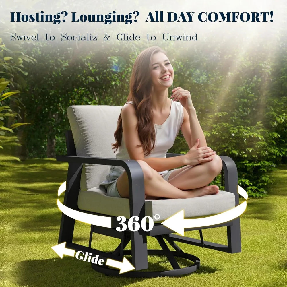 Outdoor Patio Furniture Set 4-Piece, Aluminum Swivel Rocking Chairs with All-Weather Cushions, Modern Patio Conversation Set
