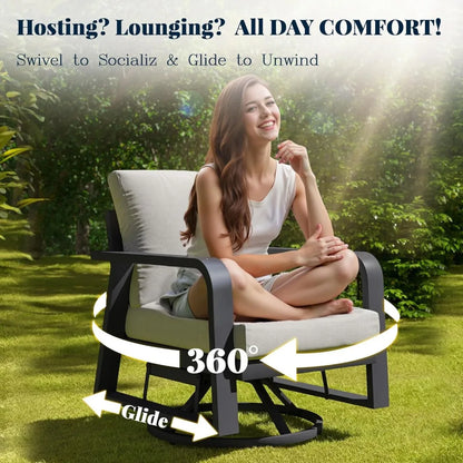 Outdoor Patio Furniture Set 4-Piece, Aluminum Swivel Rocking Chairs with All-Weather Cushions, Modern Patio Conversation Set