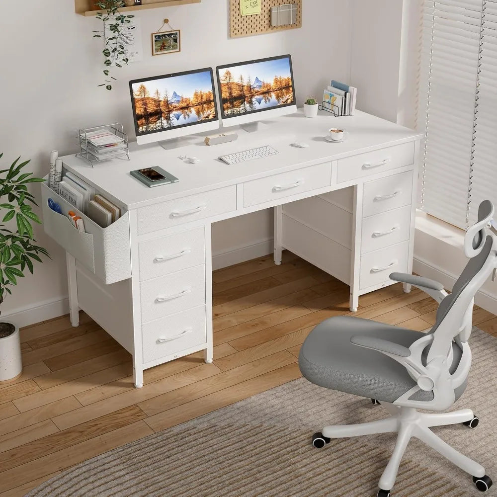 47 Inch Computer Desk with 9 Drawers, Office Desk Work Desk for Home Office, Study, Writing