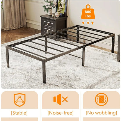 14 Inch Metal Twin Bed Frame with Slat Support, No Box Spring Needed, Heavy Duty Steel, Black