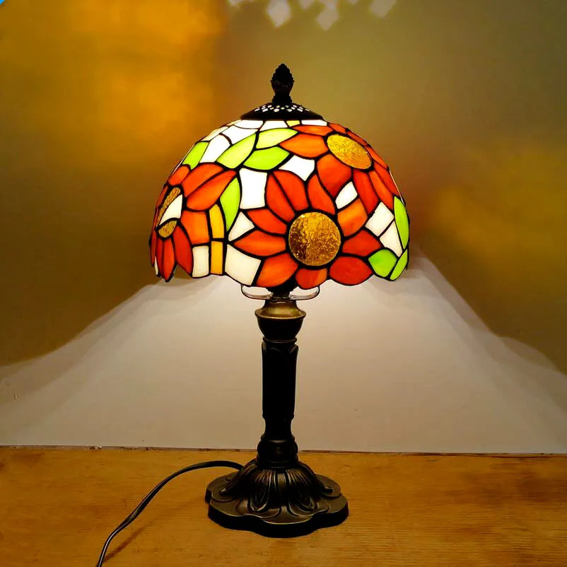 Retro Tiffany Table Lamp E27 Stained Glass Lampshade Mediterranean Style Baroque Table Light Bedroom Bedside Nightstand Lighting