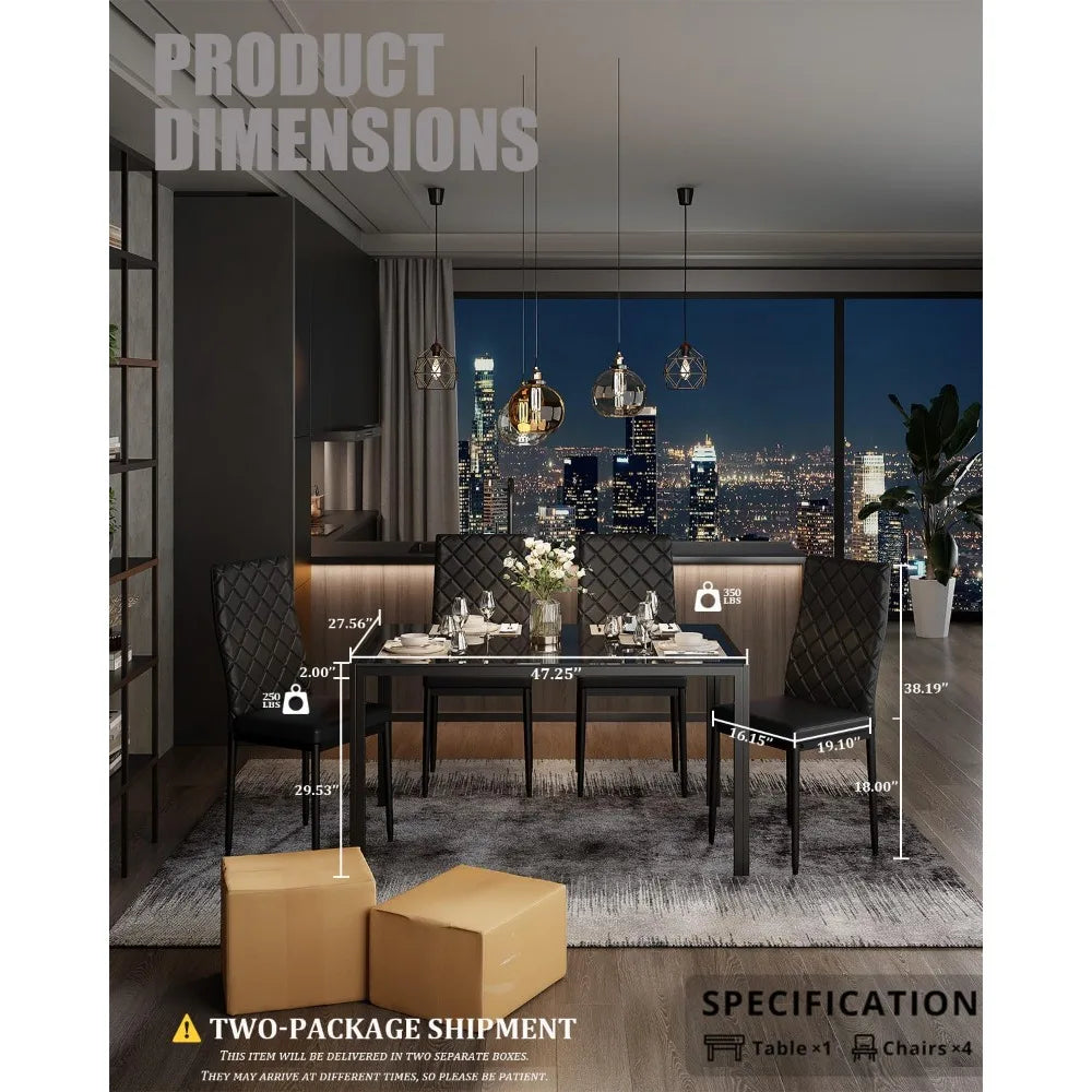 Dining Table Set for 4, Kitchen Table and Chairs Set of 4, 5 Piece Modern Dining Room Table Set with Tempered Glass Top