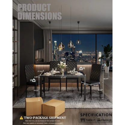 Dining Table Set for 4, Kitchen Table and Chairs Set of 4, 5 Piece Modern Dining Room Table Set with Tempered Glass Top