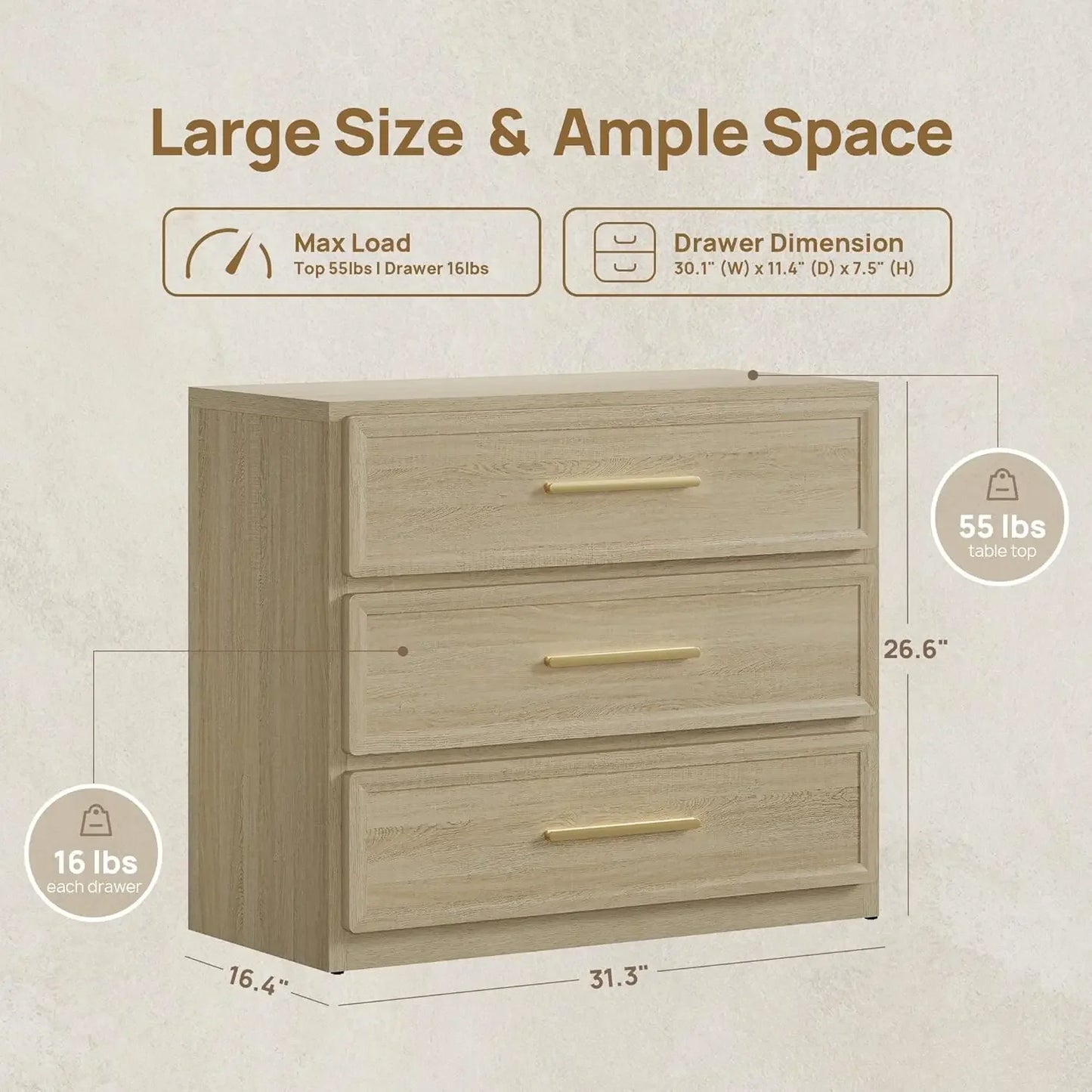 Night Stand Set 2 Oversized Extra Large Nightstands Set of 2 Tall Bedside Side Table with 3 Drawers Storage Modern End Tables