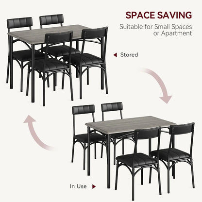 5-Piece Industrial Dining Table Set, Compact Kitchen Table & 4 Padded Chairs, Farmhouse Dining Room Furniture Set for Small Spac