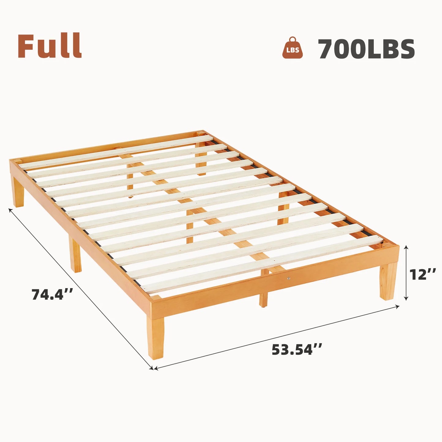 JHK Queen Solid Wood Bed Frame with Sturdy Wood Slat Support No Box Spring Needed Easy Assembly Eco-Friendly For Living Room
