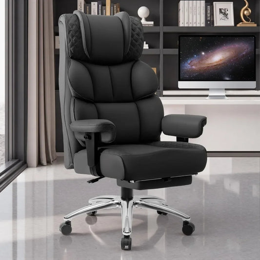 Office Desk Chair, Big and Tall Leather Gaming Chair with Footrest, Wide Ergonomic Comfy Executive High-Back Reclining