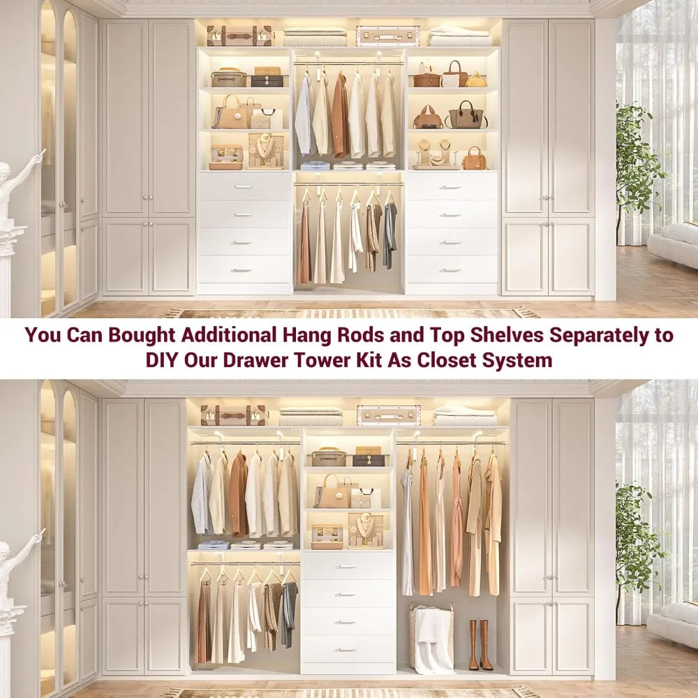 Closet Drawers System, 21.3" Wood Closet Organizer System with 4 Drawers, Modular Walk-in Closet System Storage Unit