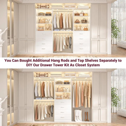 Closet Drawers System, 21.3" Wood Closet Organizer System with 4 Drawers, Modular Walk-in Closet System Storage Unit